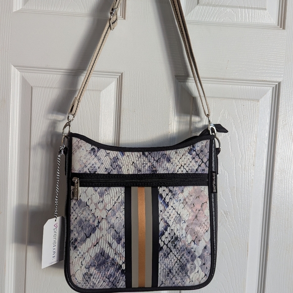 PreneLove Handbags - Neoprene Crossbody Bag In Snakeskin print - Interchangeable Straps.